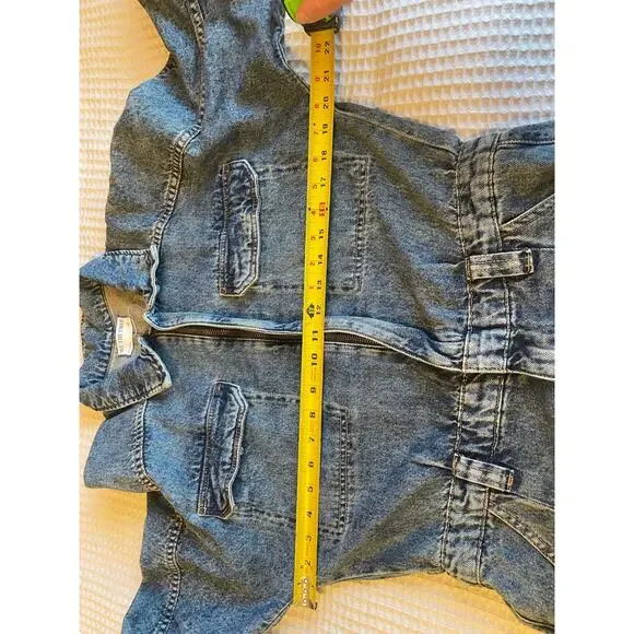 Free People We The Free Western Denim Zip Up Long Sleeve Straight Leg Jumpsuit M - Picture 13 of 15